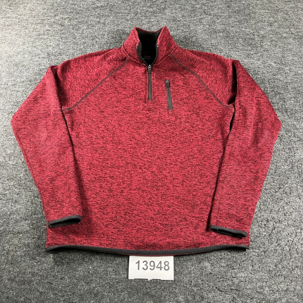 Lee Sweatshirt Mens Medium Red Fleece Lined Quarter Zip Long Sleeve Pullover